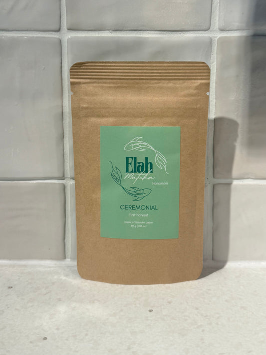 Tin of Elah Matcha Hanamori ceremonial grade matcha powder, 30g